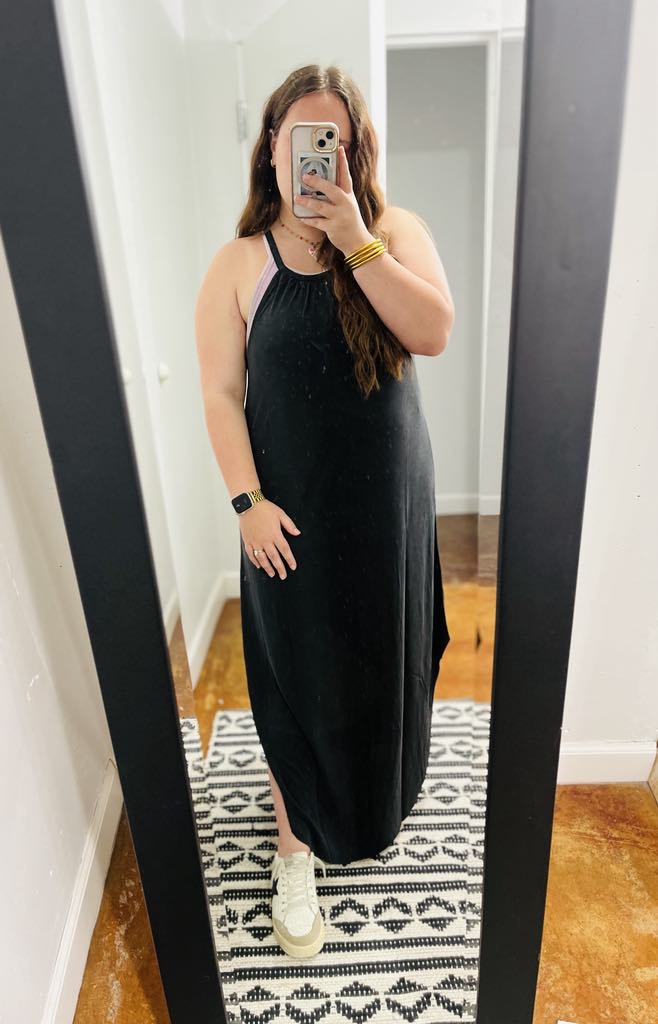 Black Modal Midi Dress with Side Slits