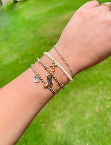 Water Resistant Pearl + Cowboy Charm Bracelets Set
