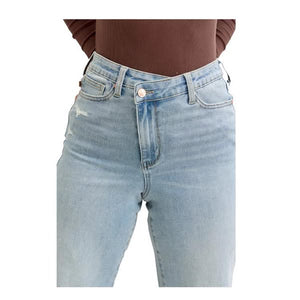 Judy Blue HW Wide Leg Criss-Cross Button Jeans