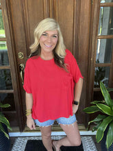 Load image into Gallery viewer, Red Mineral Wash Pocket Ribbed Top
