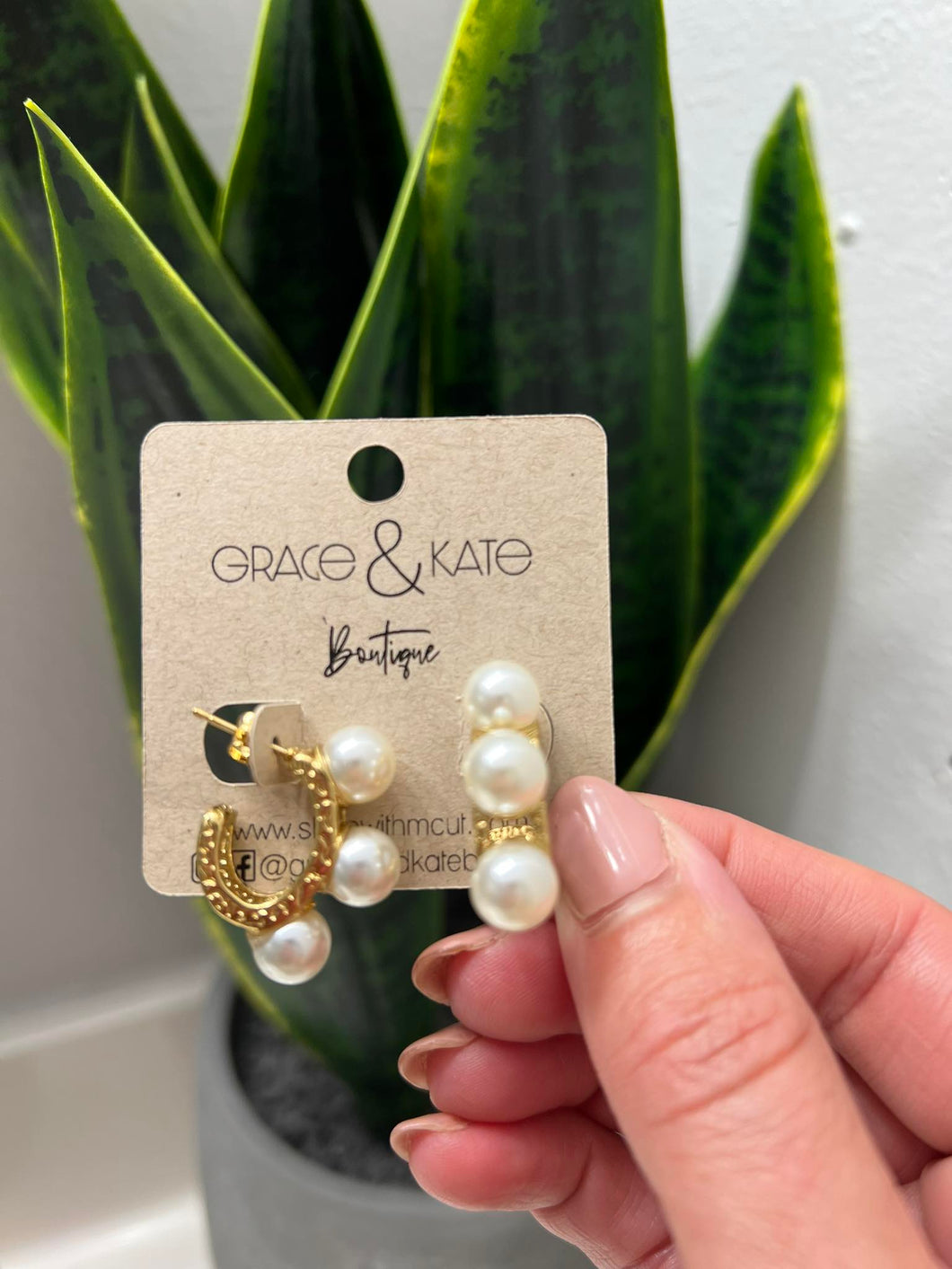 Pearl C Hoop Gold Earrings