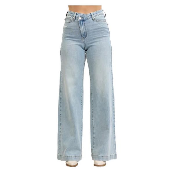 Judy Blue HW Wide Leg Criss-Cross Button Jeans