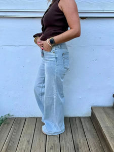 Judy Blue HW Wide Leg Criss-Cross Button Jeans