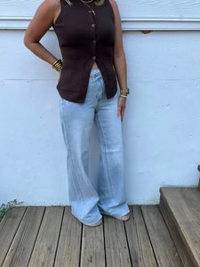 Judy Blue HW Wide Leg Criss-Cross Button Jeans