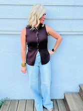 Load image into Gallery viewer, Chocolate Round Neck Button Down Sleeveless Knit Vest
