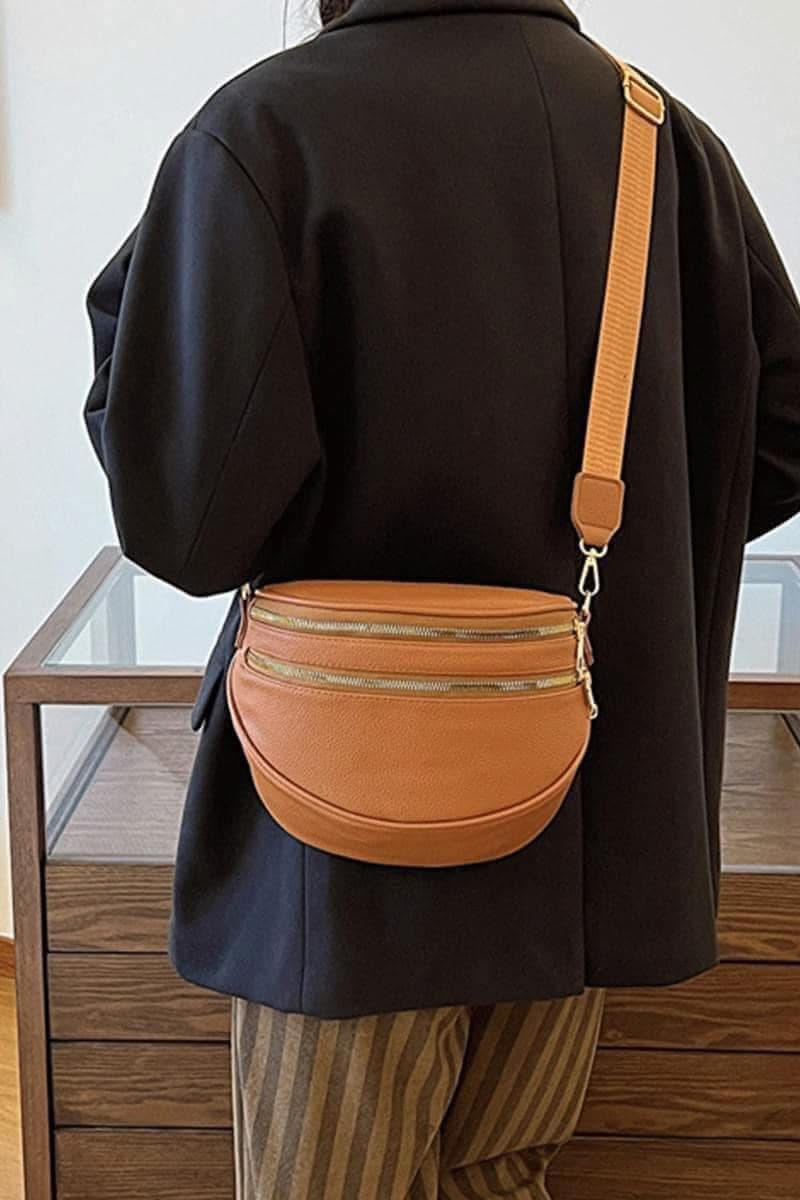 Double Zipper Vegan Leather Belt Bag