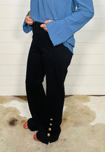 Load image into Gallery viewer, Black Gala Button Hem Flare Pants
