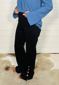Black Gala Button Hem Flare Pants