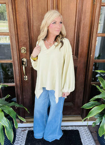 Matcha Latte Textured Oversized V-Neck Top