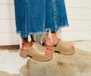 Taupe Chunky Lug Slides by Bamboo