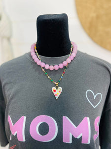 Rainbow Beaded Heart Necklace