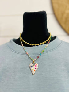 Rainbow Beaded Heart Necklace