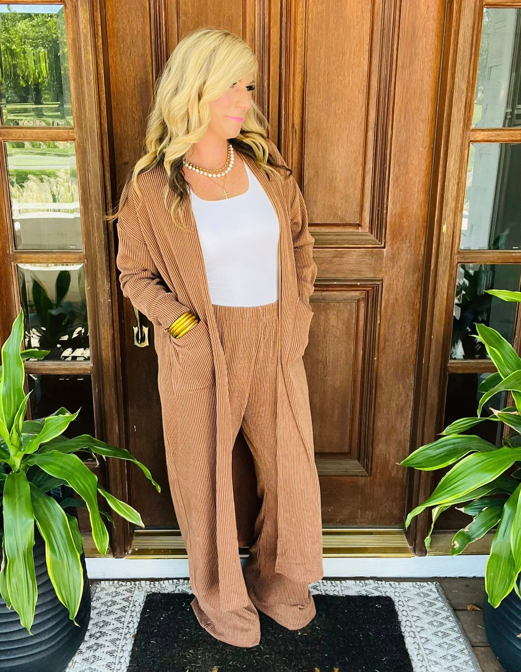 Espresso Longline Cardigan + Relaxed Pants Set