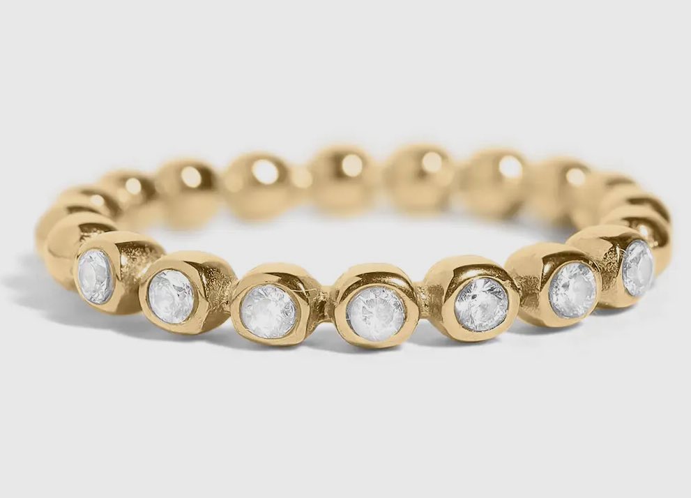 Water Resistant Gold Beaded Ring with CZ