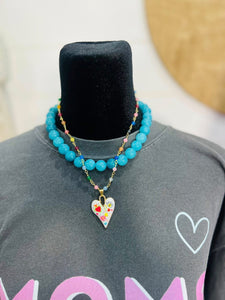 Rainbow Beaded Heart Necklace