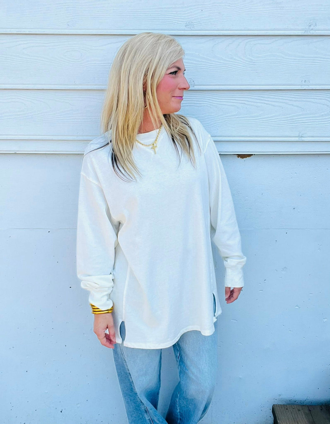 White Long Sleeve Oversized Tunic