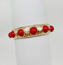 Load image into Gallery viewer, Red Detail Gold Stretch Bangle
