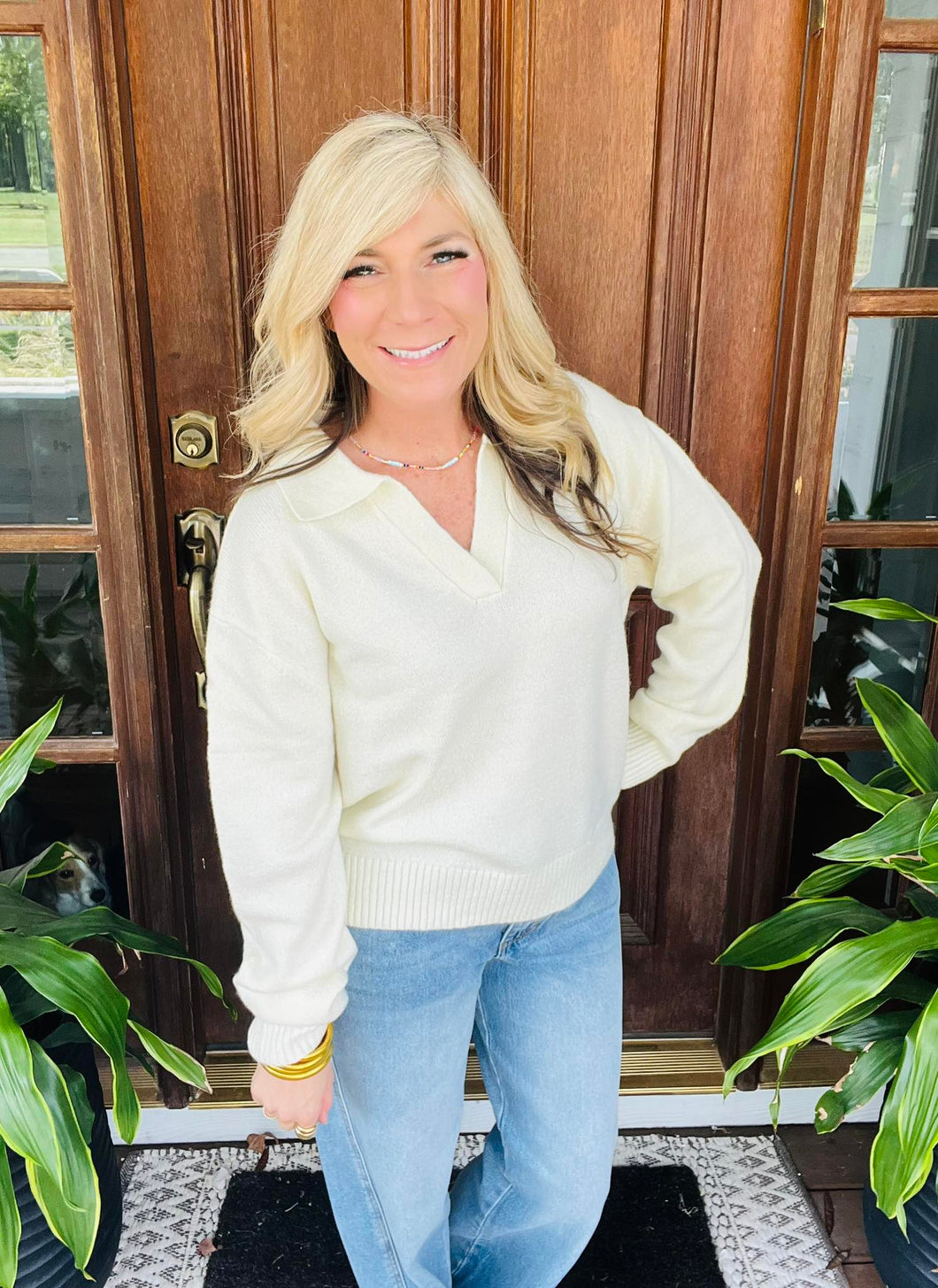 Cream Collared Cozy Sweater