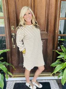 Cream & Mocha Striped Textured Dress