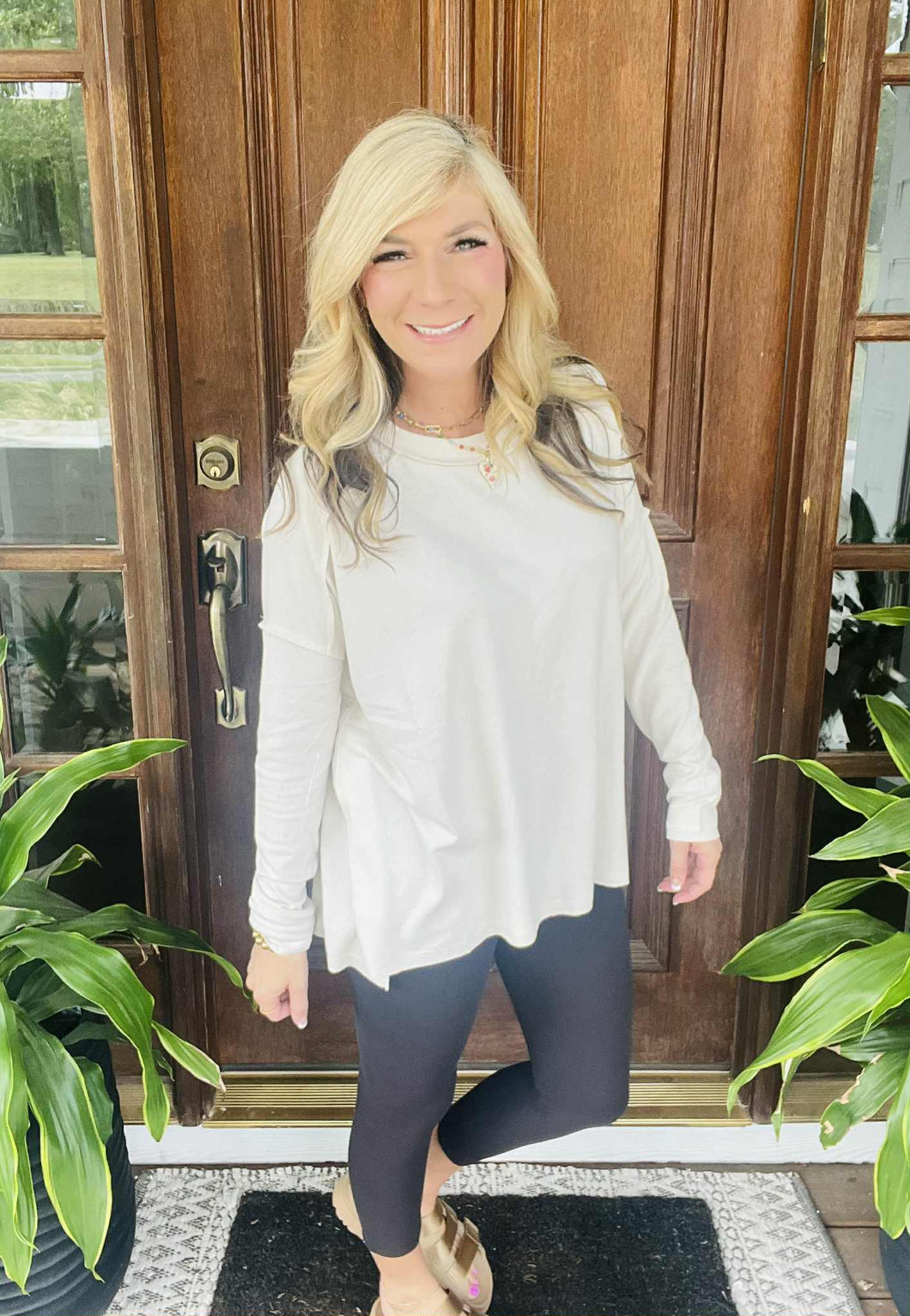 Sand Beige Hacci Exposed Hem Top
