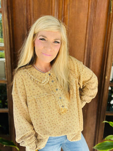 Caramel Floral Waffle Knit Collared Top by Easel
