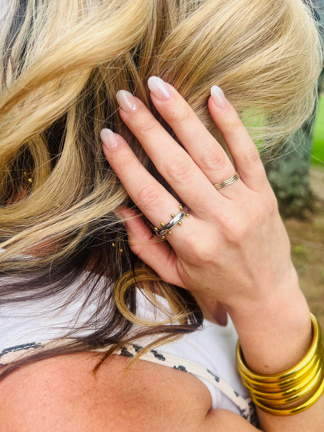 Water-Resistant Mixed Metal Ball Detail Ring