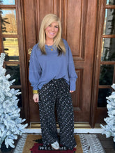 Load image into Gallery viewer, Black Floral Easel Wide Leg French Terry Pants
