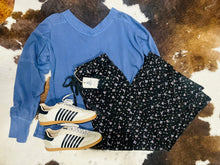 Load image into Gallery viewer, Black Floral Easel Wide Leg French Terry Pants
