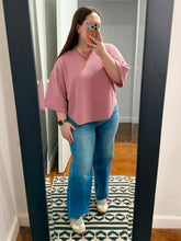 Load image into Gallery viewer, Dusty Rose Double Knit Exposed Seam Short Sleeve Top
