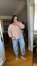 Load image into Gallery viewer, Pink Striped Soft V-Neck Striped Pullover by Easel
