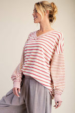 Load image into Gallery viewer, Pink Striped Soft V-Neck Striped Pullover by Easel
