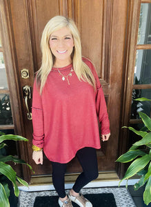 Burgundy Exposed Seam Long Sleeve Top