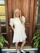 Load image into Gallery viewer, Beige Striped Collar Shirt Dress with Rhinestones
