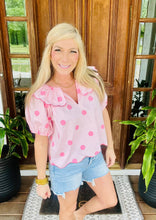 Load image into Gallery viewer, Pink Polka Dot Scalloped Blouse
