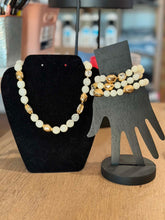 Load image into Gallery viewer, Cream Stone &amp; Gold Rhinestone Accent Necklace + Bracelet Set
