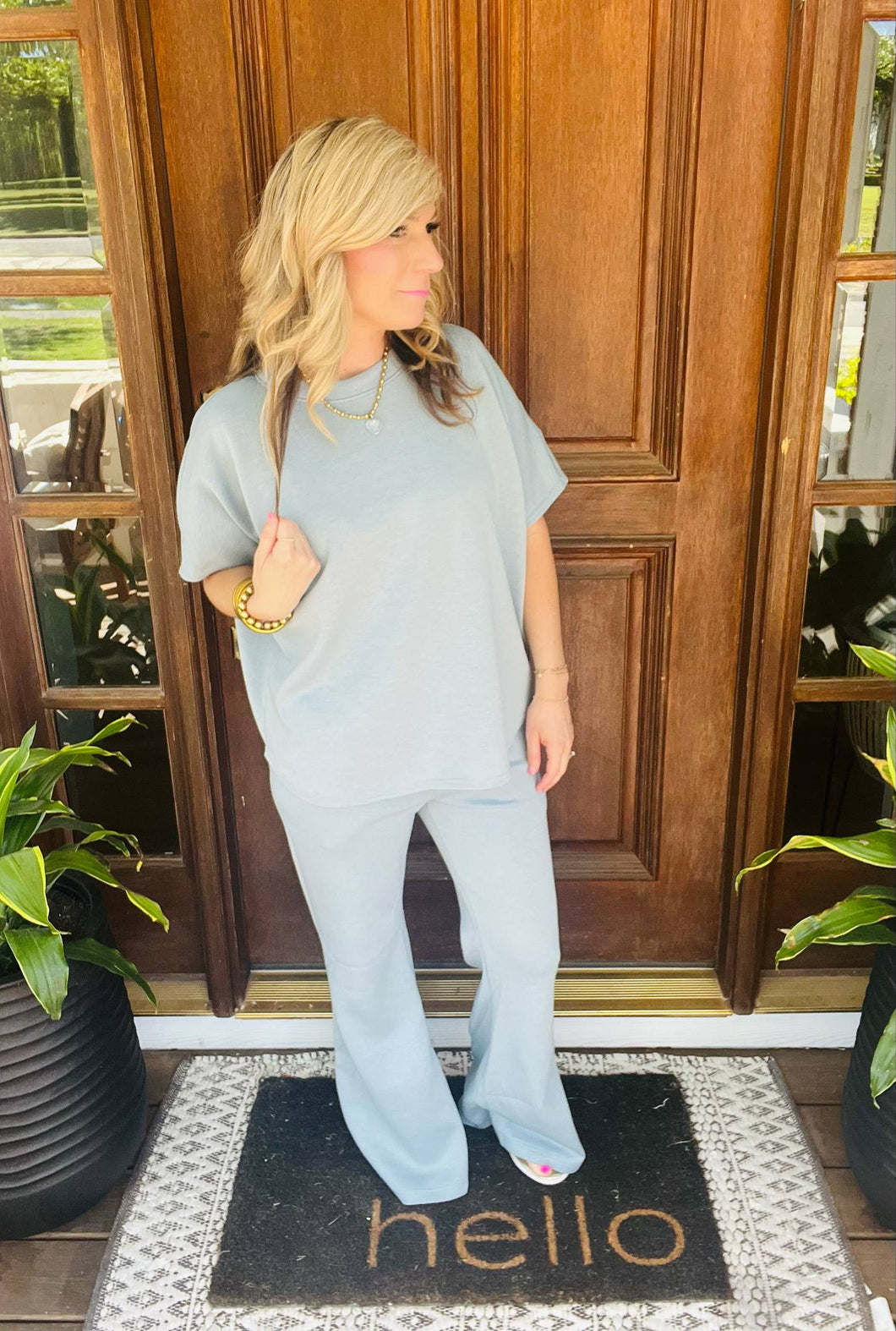 Slate Blue Modal Flare Pants Set