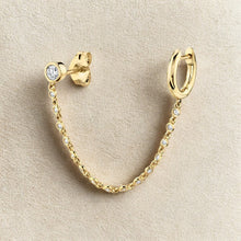 Load image into Gallery viewer, Double Piercing Embellished Drop Chain Hoop with Stud

