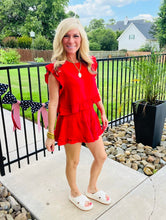 Load image into Gallery viewer, Tomato Red Ruffle Sleeveless Top &amp; Shorts Set
