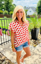 Load image into Gallery viewer, Red Polka Dot Collared Blouse with Ruffle Sleeves
