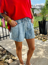 Load image into Gallery viewer, Soft Washed Denim Smocked Waist Shorts

