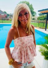 Load image into Gallery viewer, Pink Gingham Floral Spaghetti Strap Top
