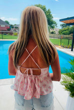 Load image into Gallery viewer, Pink Gingham Floral Spaghetti Strap Top

