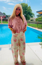 Load image into Gallery viewer, Pink Floral Anniewear Stretchy Barrel Jeans
