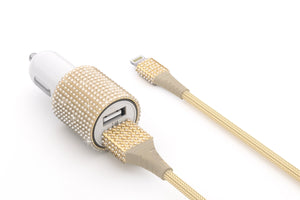 Bling Dual Usb Car Charger with Lightning Cable