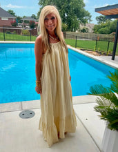 Load image into Gallery viewer, Taupe &amp; Cream Striped Spaghetti Strap Adjustable Maxi Dress by Blakeley Designs
