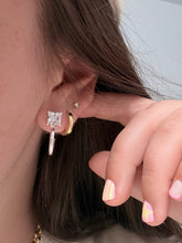 Load image into Gallery viewer, Silver Water Resistant Square Stone Hoop Earrings
