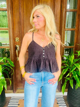 Load image into Gallery viewer, Eyelet Button Detail Peplum Top
