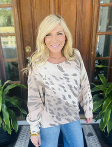Cream Animal Print Distressed Sweater