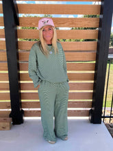 Load image into Gallery viewer, Green Striped Fleece Long Sleeve Top/Pants Set
