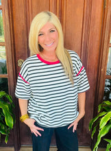 Load image into Gallery viewer, Striped Top with Red Contrast Boxy Textured Top
